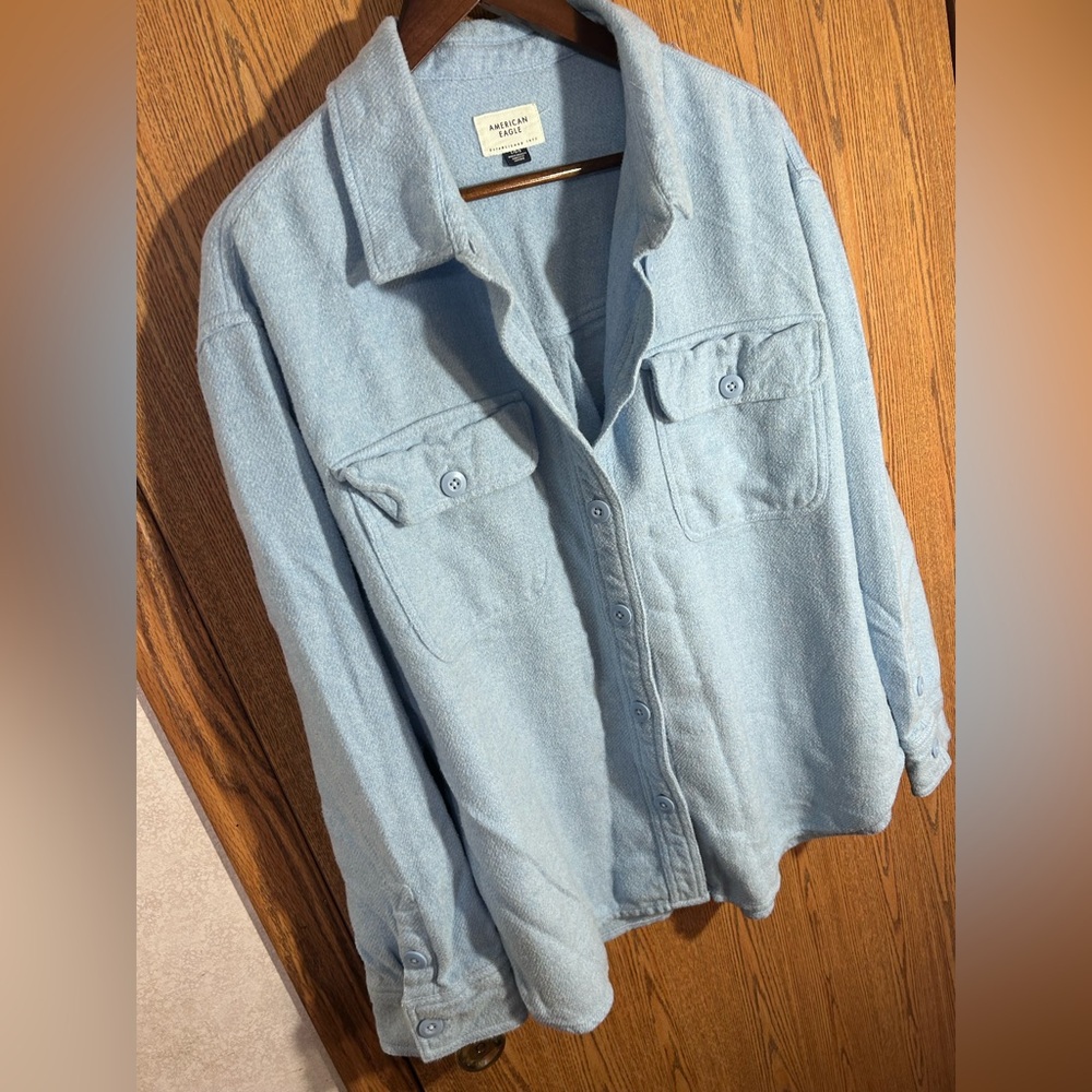 AEO Boxy Fit Powder Blue Shacket - Picture 2 of 4